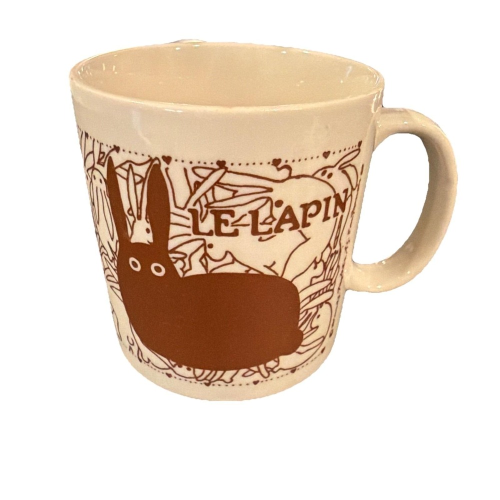 Vintage Le Lapin Naughty Rabbit Bunny‎ Love Mug Brown & Cream Japan 1970's